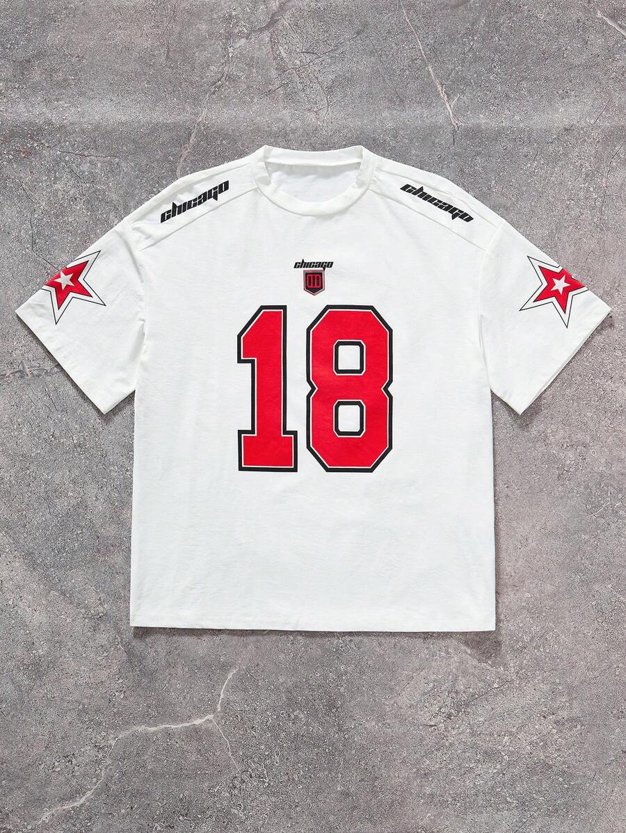 SHEIN Tween Girls Spring/Summer Streetwear Blokecore Football Red Number Letter Print Tee