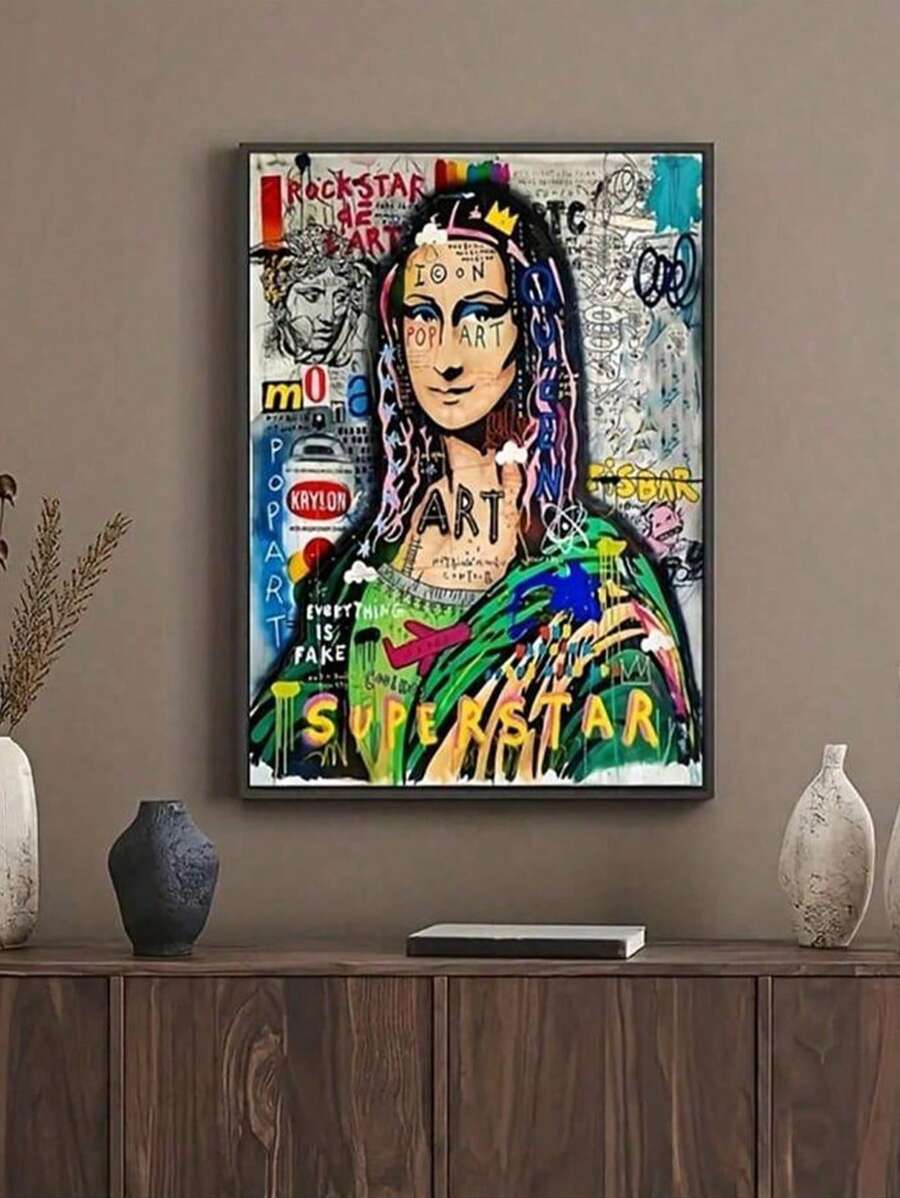 SHEIN 1pc Modern Graffiti Art, Mona Canvas Painting Poster Print ,Street Popular Art Wall Painting, For Home Decoration Painting, For Wall Decoration, No Frame
