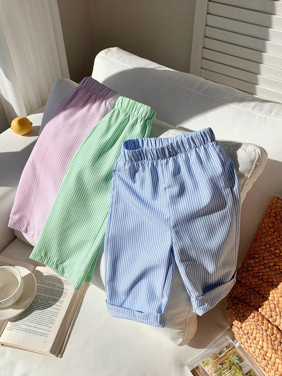 SHEIN Pantalon décontracté à taille élastique rayé pour bébés filles, tenue de tous les jours