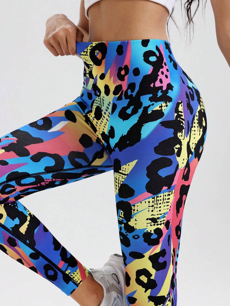 SHEIN Sport Gameset Naadloze geometrische luipaardprint kleurrijke legging