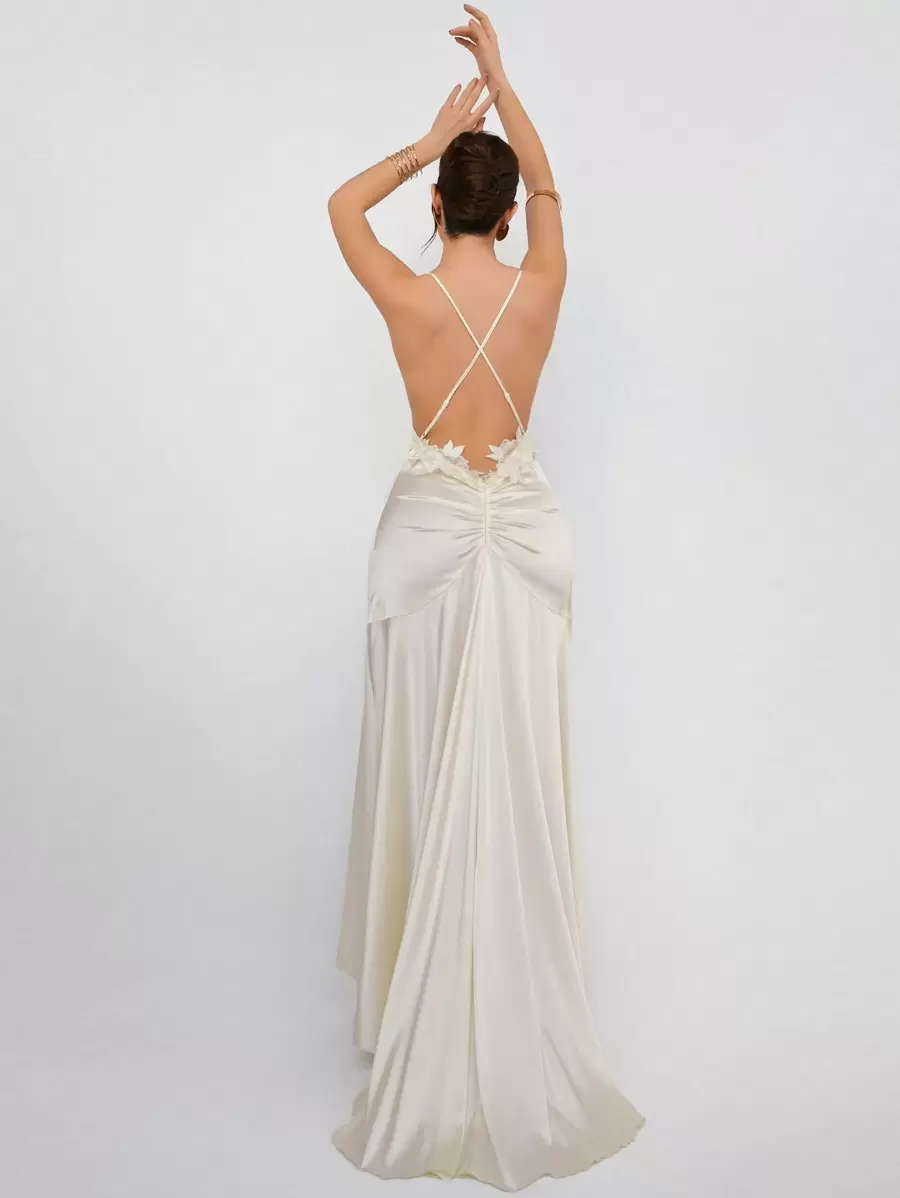 Aloruh Women's White Halter Backless Floral Lace Applique Deep V Back Maxi Dress White Long Dress Women Dresses White Summer Outfits For Women Spring Outfits Prom Dress Wedding Guest Dress Women Formal Dresses Dresses For Women Elegant Birthday Dresses Wedding Dress Maxi Dress Graduation Dress Cocktail Dresses Concert Outfit