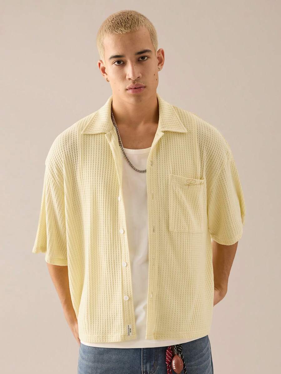 SWAVVY Camisa de punto casual y holgada de manga corta para hombres, para uso diario, escuela
