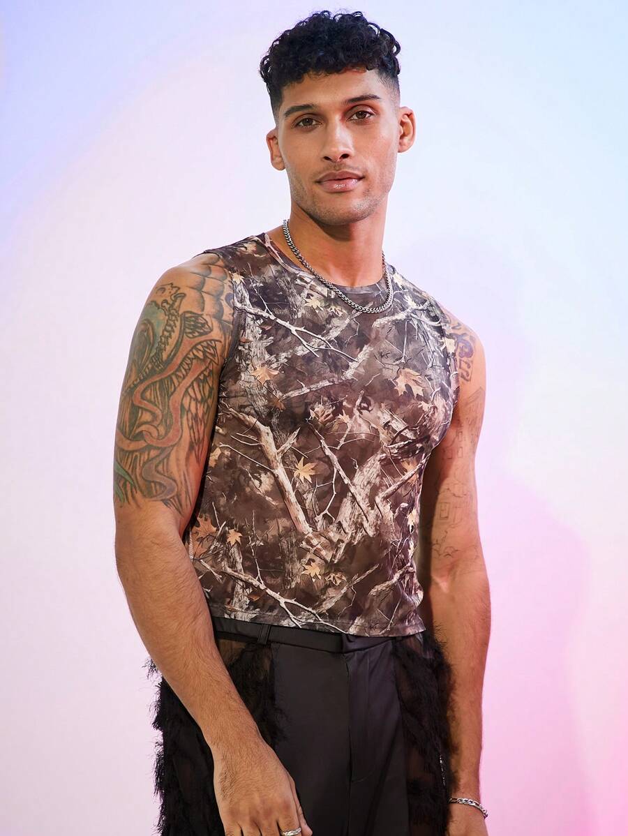 FeverCity Men's Fashion Camouflage Print Muscle Tank Top