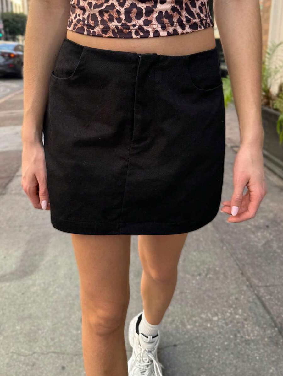 SHEIN EZwear Women's Black Casual Straight A-Line Mini Skirt