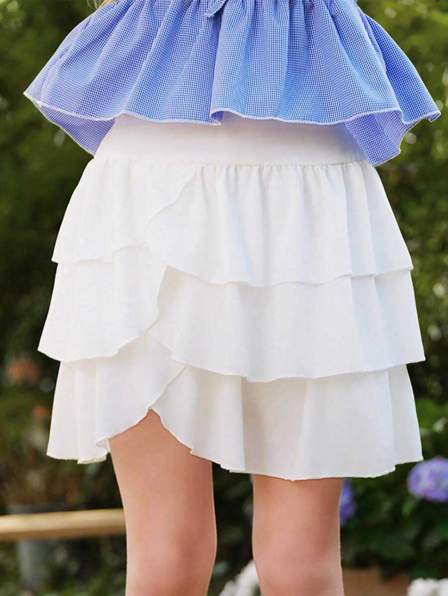 Wildeya Tween-Mädchen Eleganter, süßer, lässiger, weißer, mehrlagiger Kuchenrock, geeignet für Sommer, Frühling, Urlaub und Outdoor