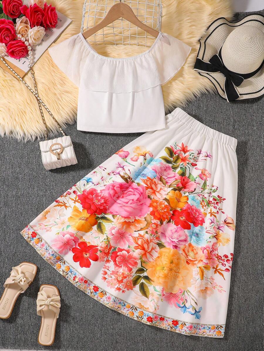 Teens Girls Casual 2 Pieces Set - Minimalist Top And Skirt