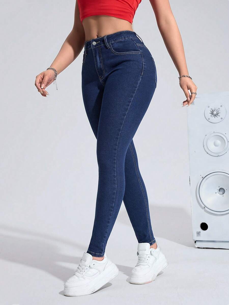 SHEIN Essnce Casual Solid Color Simple Fashion Everyday Denim Jeans