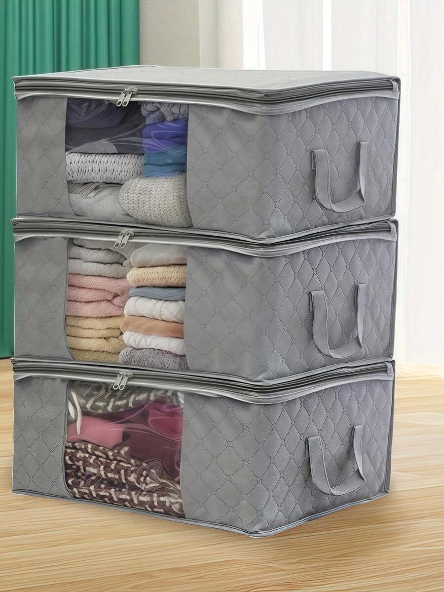 3 piezas Bolsas/Cajas de almacenamiento grandes, organizador de armario plegable con asa, tela gruesa, apto para ropa, mantas, edredones, sábanas, almohadas y juguetes, ahorrador de espacio a prueba de polillas; decoraciones Decoración de festival Decoración de habitación Decoración del hogar Decoración del dormitorio