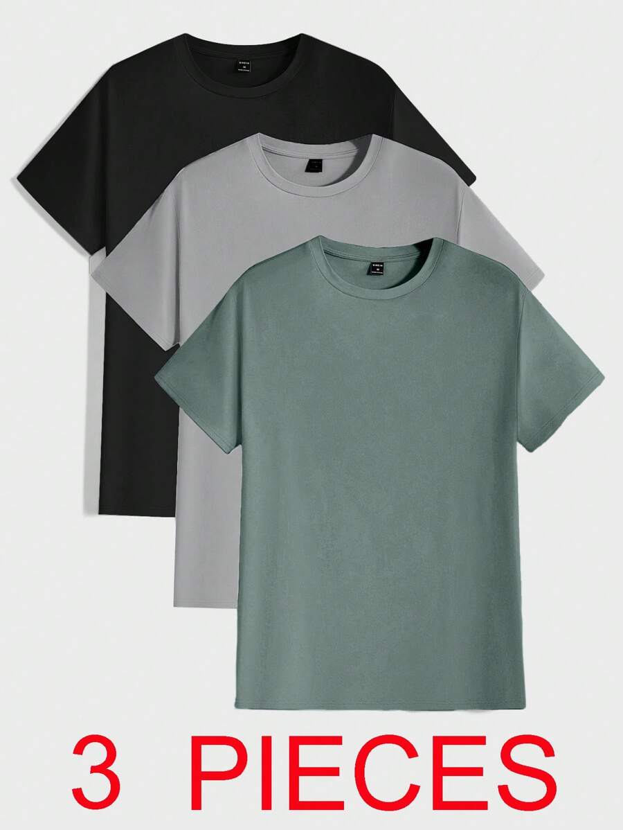 RueChic Ensemble de t-shirts basiques col rond en 100% coton pour hommes (plusieurs pièces)