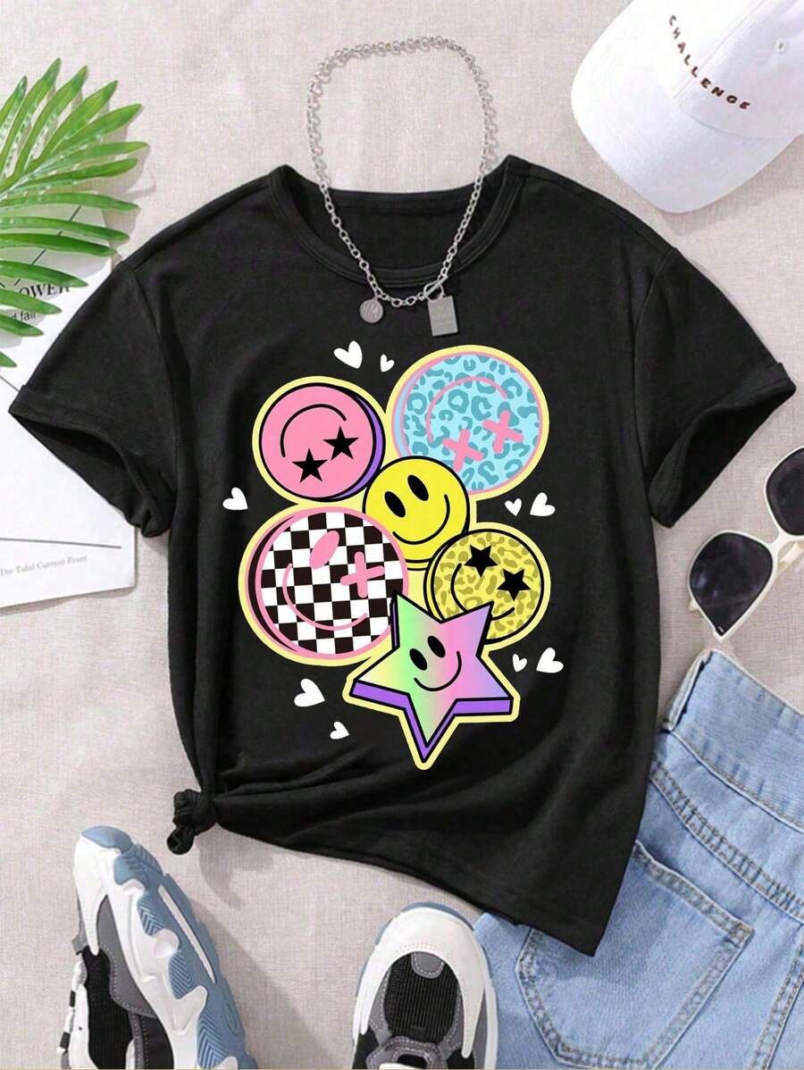 GraphicGems Tween Girls Short Sleeve Round Neck T-Shirt, Minimalist And Stylish, Suitable For Summer,Holiday,Travel
