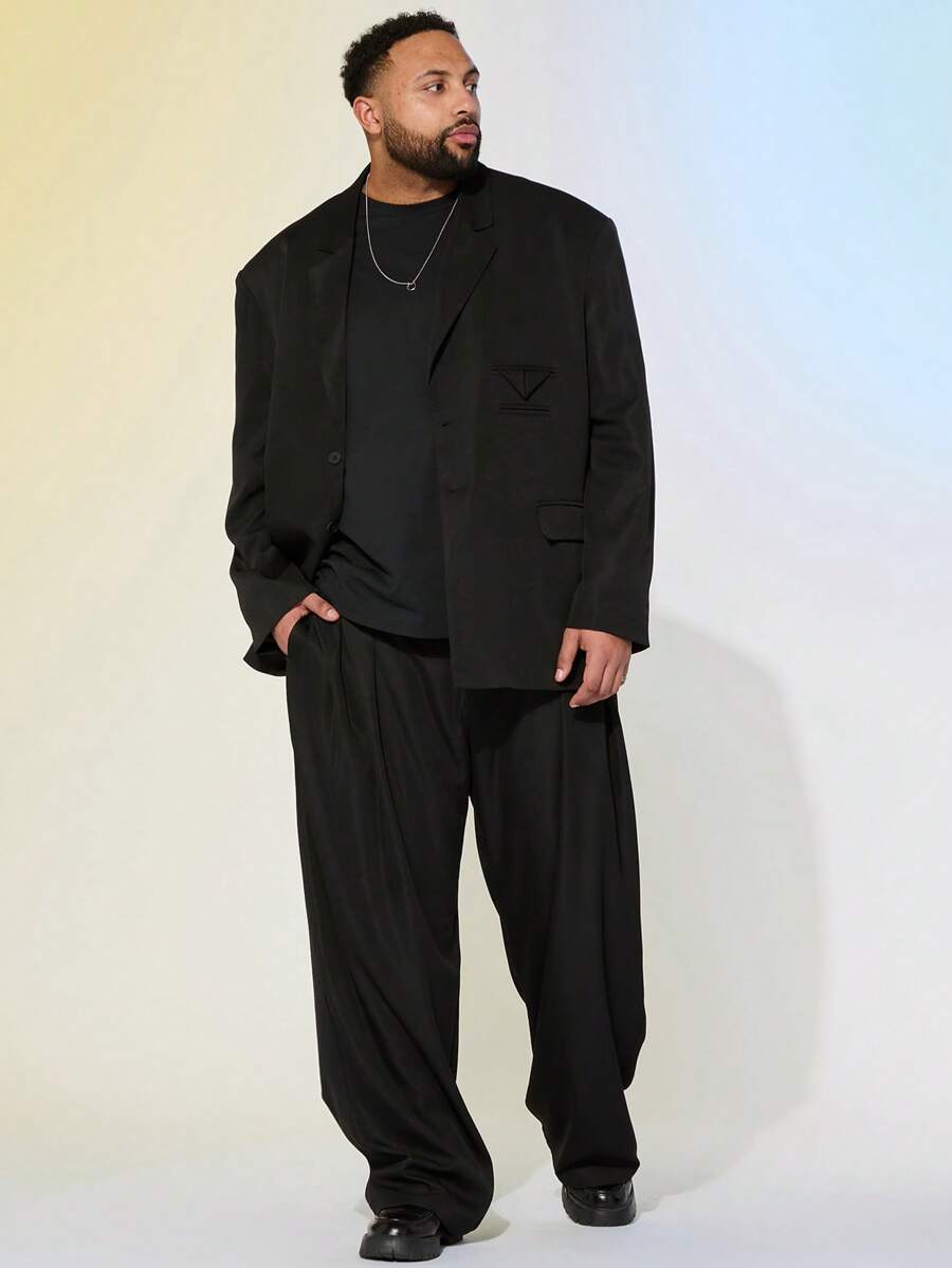 EASEVO Plus Size Men's Loose Fit Casual Black Pocket Woven Long Sleeve Blazer