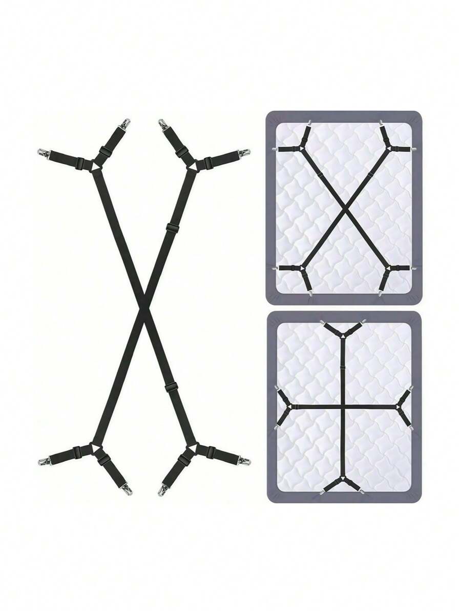 2Pcs/Set High Elastic Sheet Clips For Bedding, Sheet Fixing Straps Clip Holder, Sheet Clip Suspenders, Sheet Fastener Clips, Mattress Sheet Clip Straps, Back To School Supplies, Household Supplies