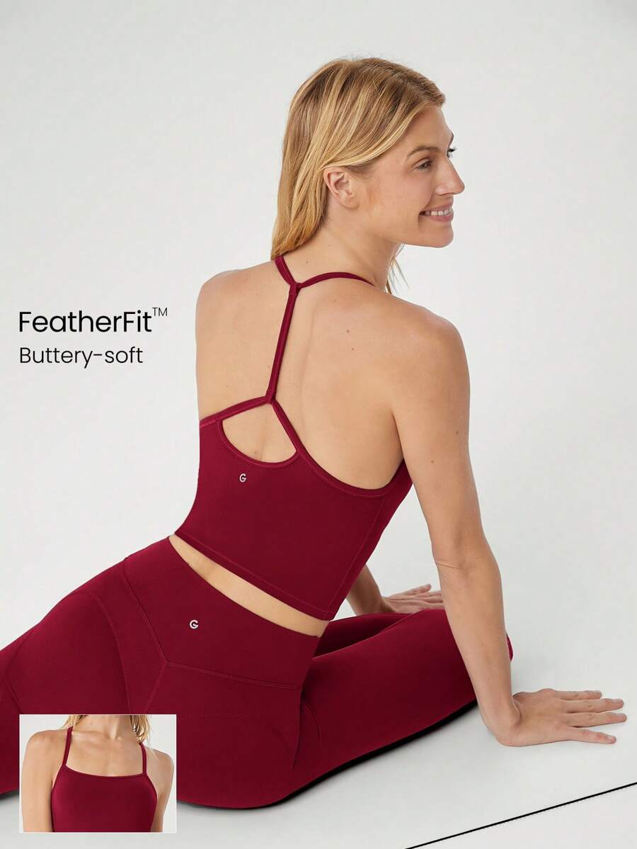 GLOWMODE FeatherFit™ T-Neck Racerback Tank Top Light Support Low Impact Yoga Studio