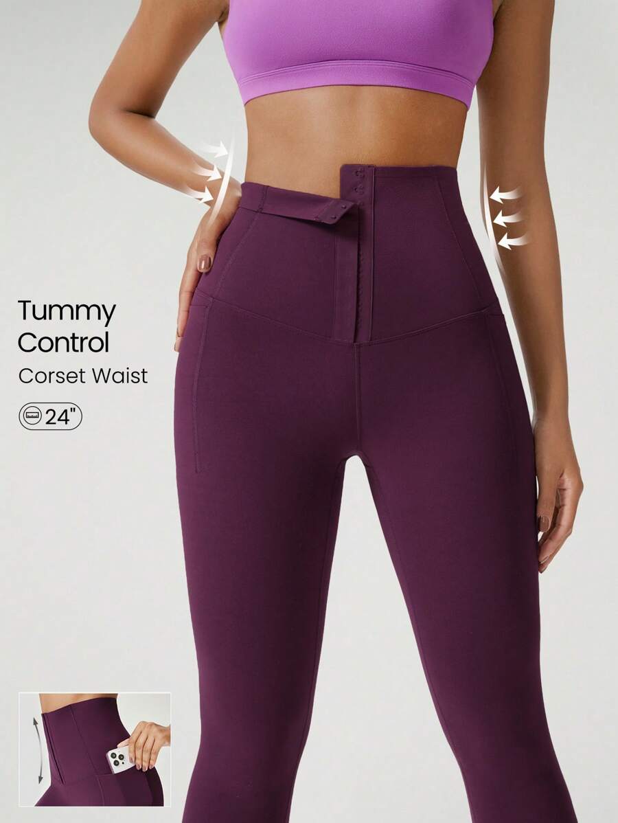 GLOWMODE 24" FeatherFit™-Sculpt Buttoned Leggings Corset Super High Rise Medium Impact Jogging Gym Training Daily