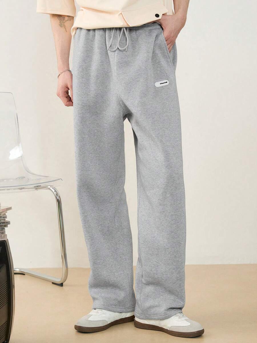 Manfinity VCAY Men's Solid Color Straight Leg Knitted Casual Pants, Loose Fit, Suitable For Daily Wear