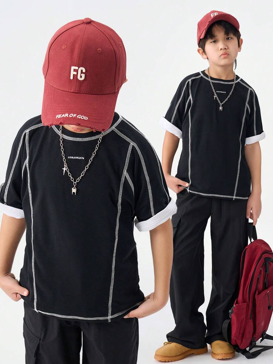 Coolane Kids Camiseta de punto de manga corta con cuello redondo y bordado gráfico, para adolescentes en primavera/verano