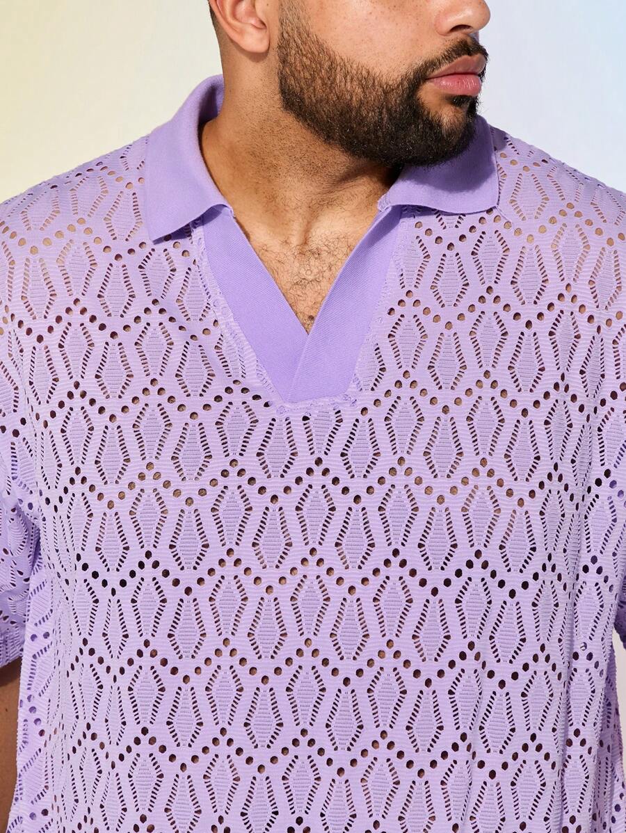 EASEVO Plus Size Men's Loose Casual Jacquard Seahorse Pattern Polo Shirt