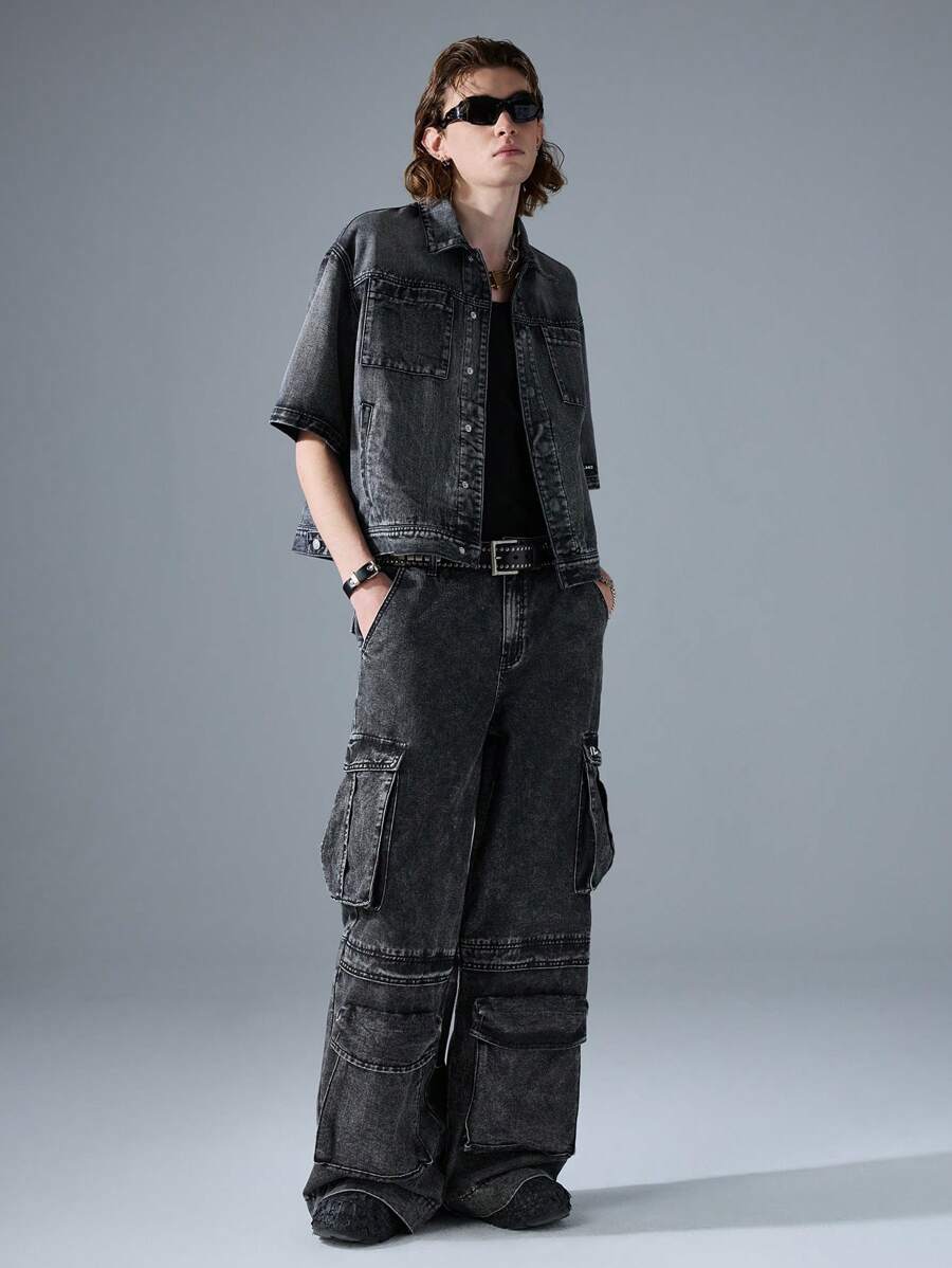 NEON BLANC Men's Street Style Twill Heavyweight Denim Cargo Pants