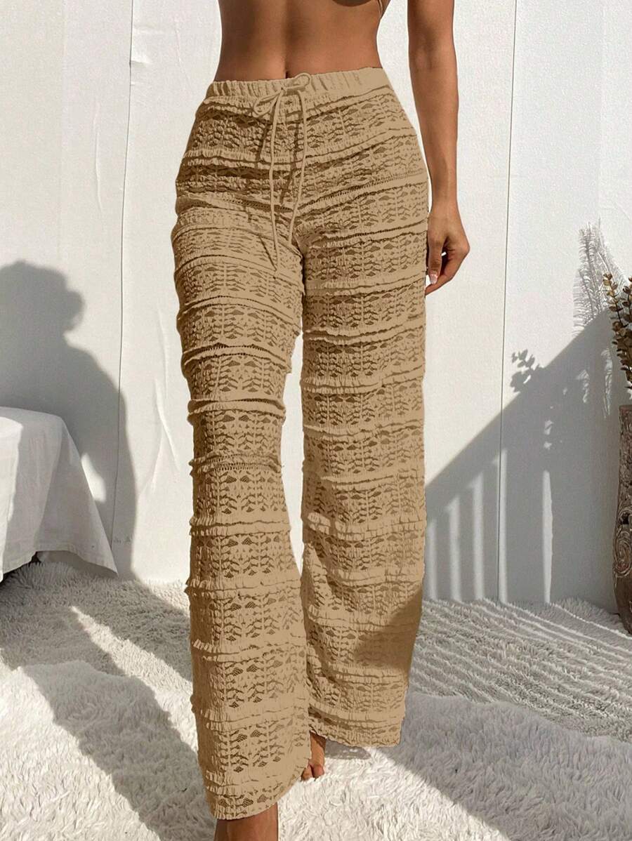 SHEIN Swim Springbreak Romantische Kant Boho Uitgehold Trekkoord Maxi Broek Badpak Cover Up