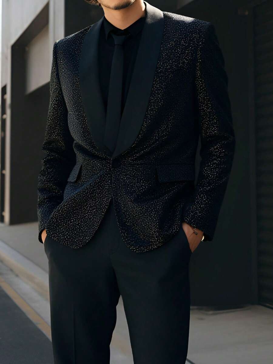 Manfinity AFTRDRK Conjunto de traje de unicolor simple: Chaqueta y pantalones, uso diario de moda casual