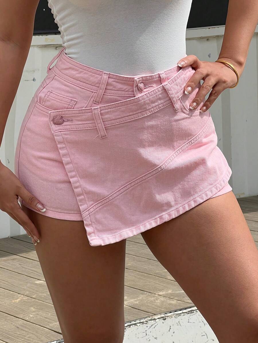 SHEIN EZwear Short en jean rose décontracté d'été pour femme, convient pour les fêtes, les vacances, les rendez-vous, la Saint-Valentin