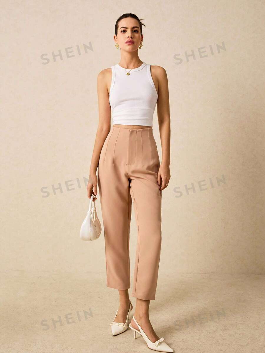 SHEIN Frenchy Pantalones cónicos unicolor de talle alto