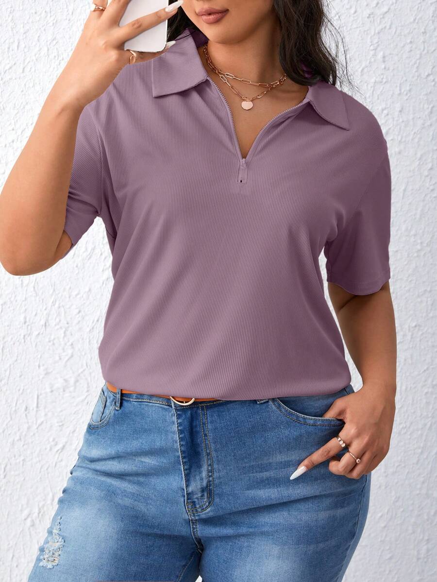 SHEIN Essnce T-shirt à manches courtes couleur unie polyvalent et décontracté, grande taille