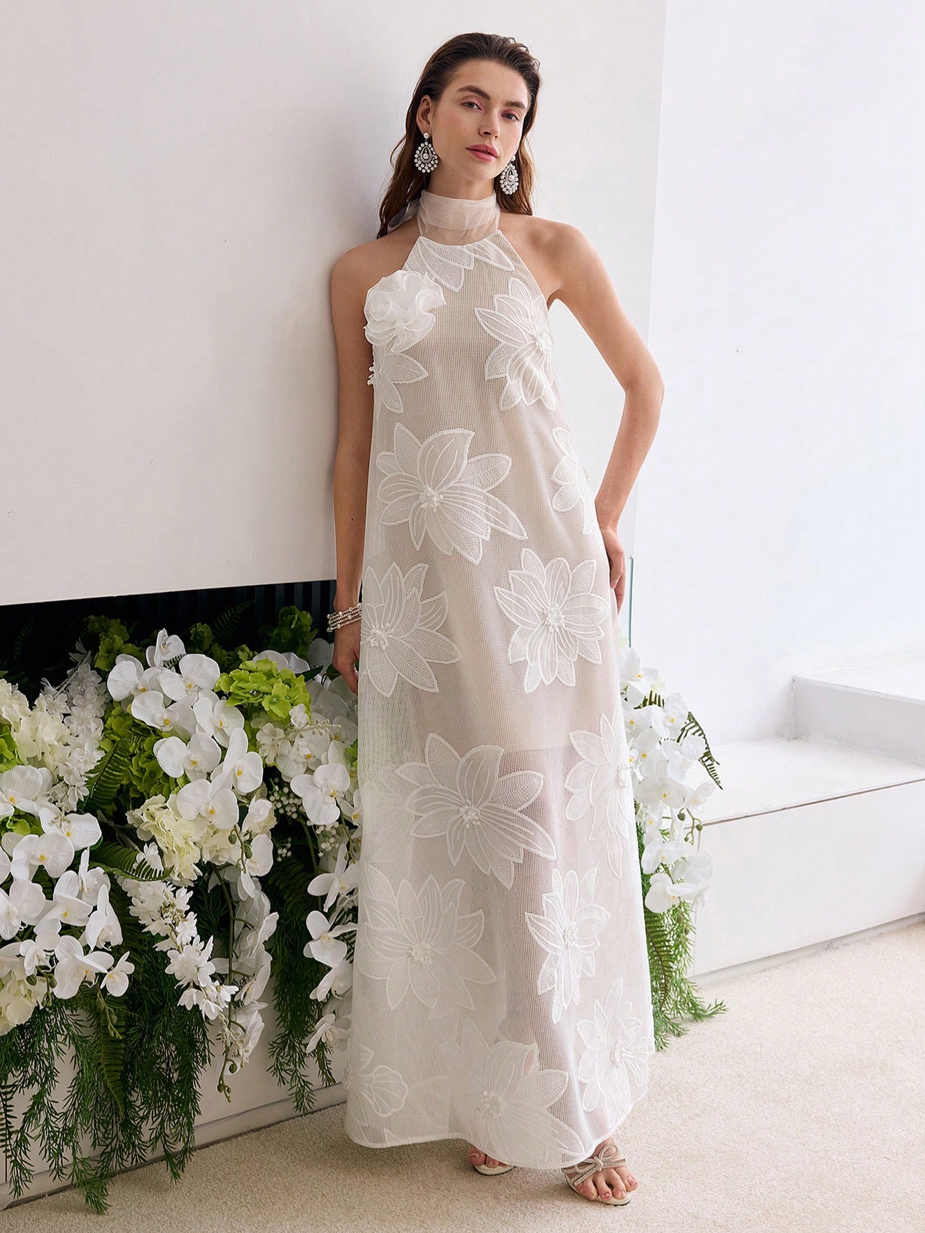 MOTF Soiréza MESH EMBROIDERED A-LINE MAXI DRESS｜Motf
