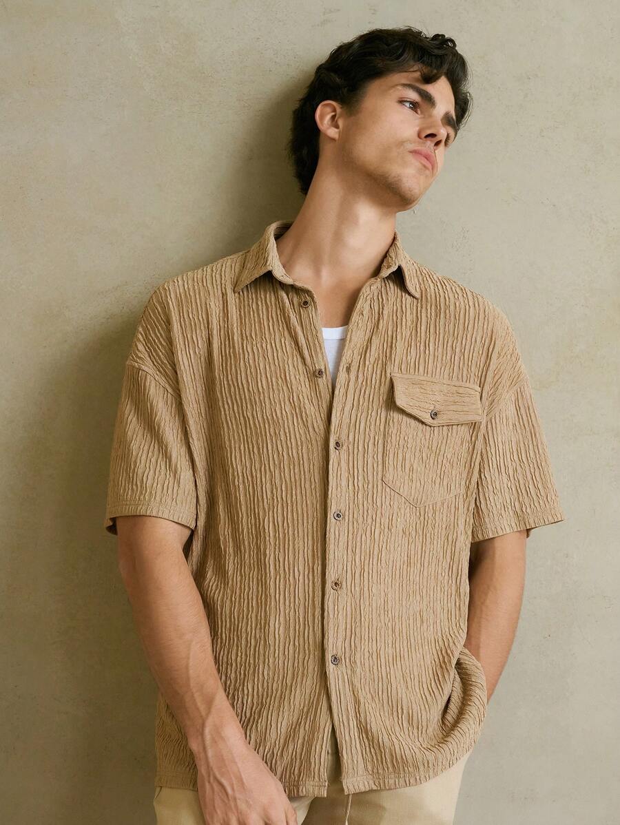 Manfinity VCAY Camisa de punto casual de manga corta, cuello de murciélago, suelta, adecuada para el verano para hombres