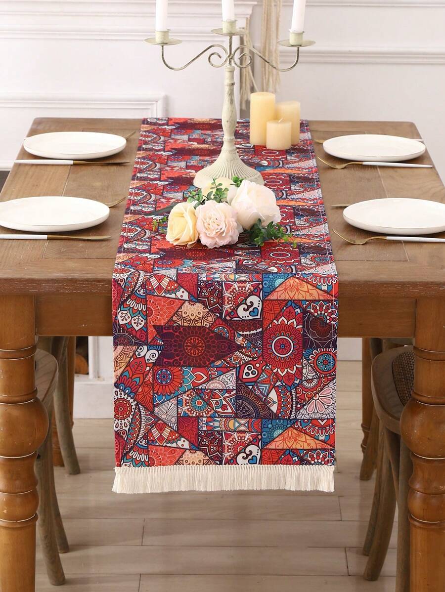 1 st. Boheemse stijl decoratieve tafelloper doek, waterdicht bedrukt linnen voor restaurant en eettafel