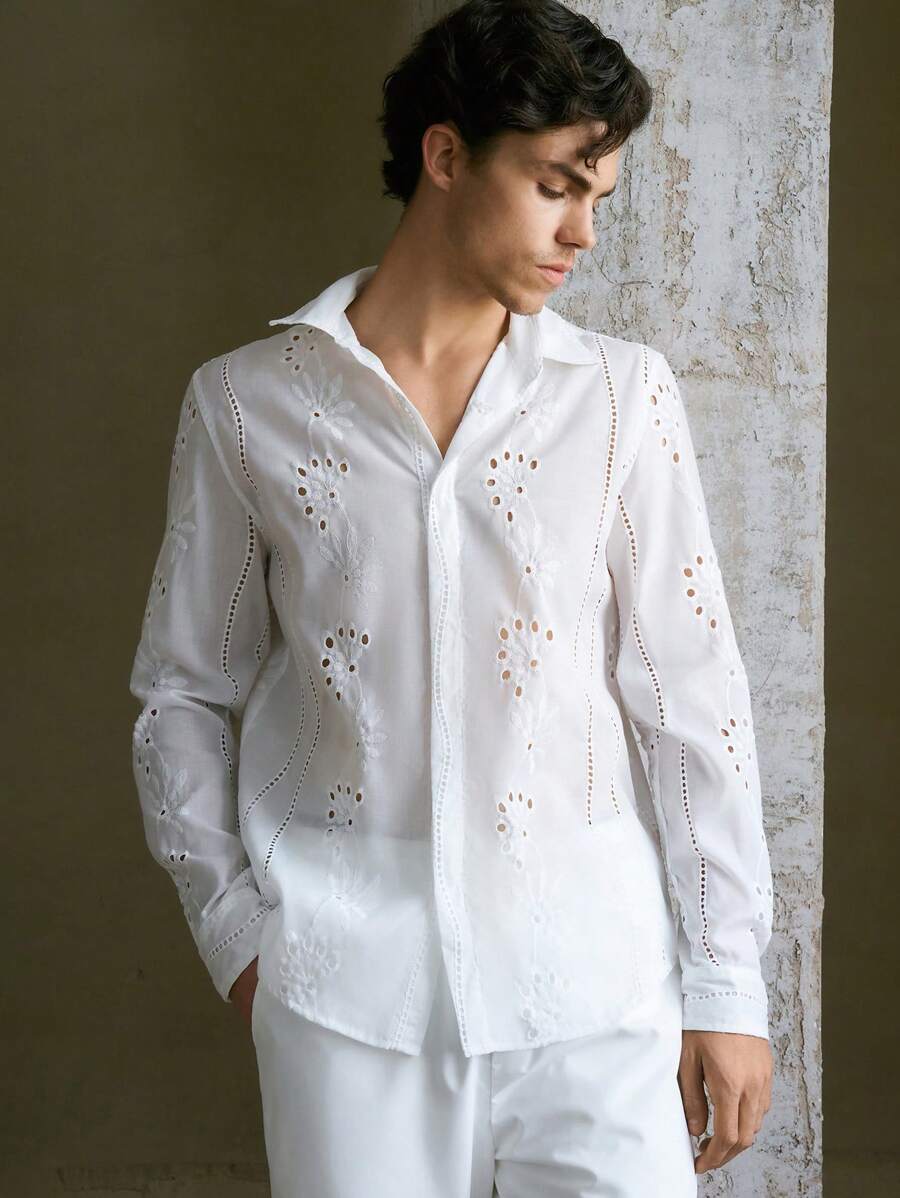 Manfinity VCAY Set de 2 camisas casuales tejidas con cuello bordado para hombre, adecuado para uso diario