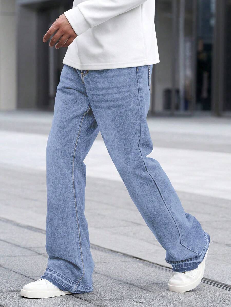 Manfinity Homme Men's Casual Straight Leg Washed Denim Jeans