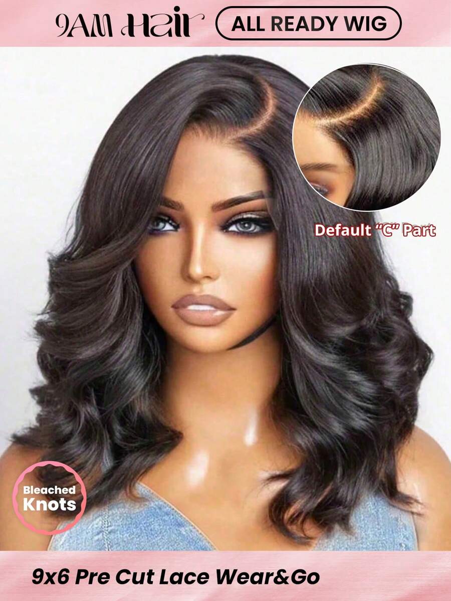 ALL READY WIG Peruka Bob z falowanymi włosami, wstępnie wybielona, wstępnie oskubana, wstępnie przycięta, topiona, 250% gęstości, 9x6, Wear&Go, bez kleju, spersonalizowana, luźna, falowana, 100% ludzkich włosów, 9AM HAIR