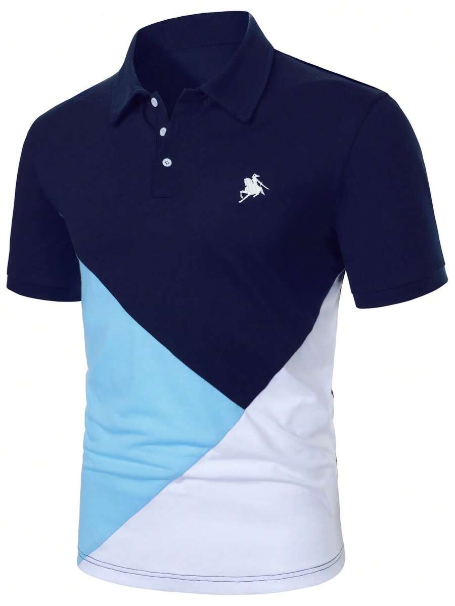 Manfinity Bizformal Cămașă polo la modă pentru bărbați, polo cu mânecă scurtă color bloc, cămăși de golf pentru bărbați, cămașă polo pentru bărbați