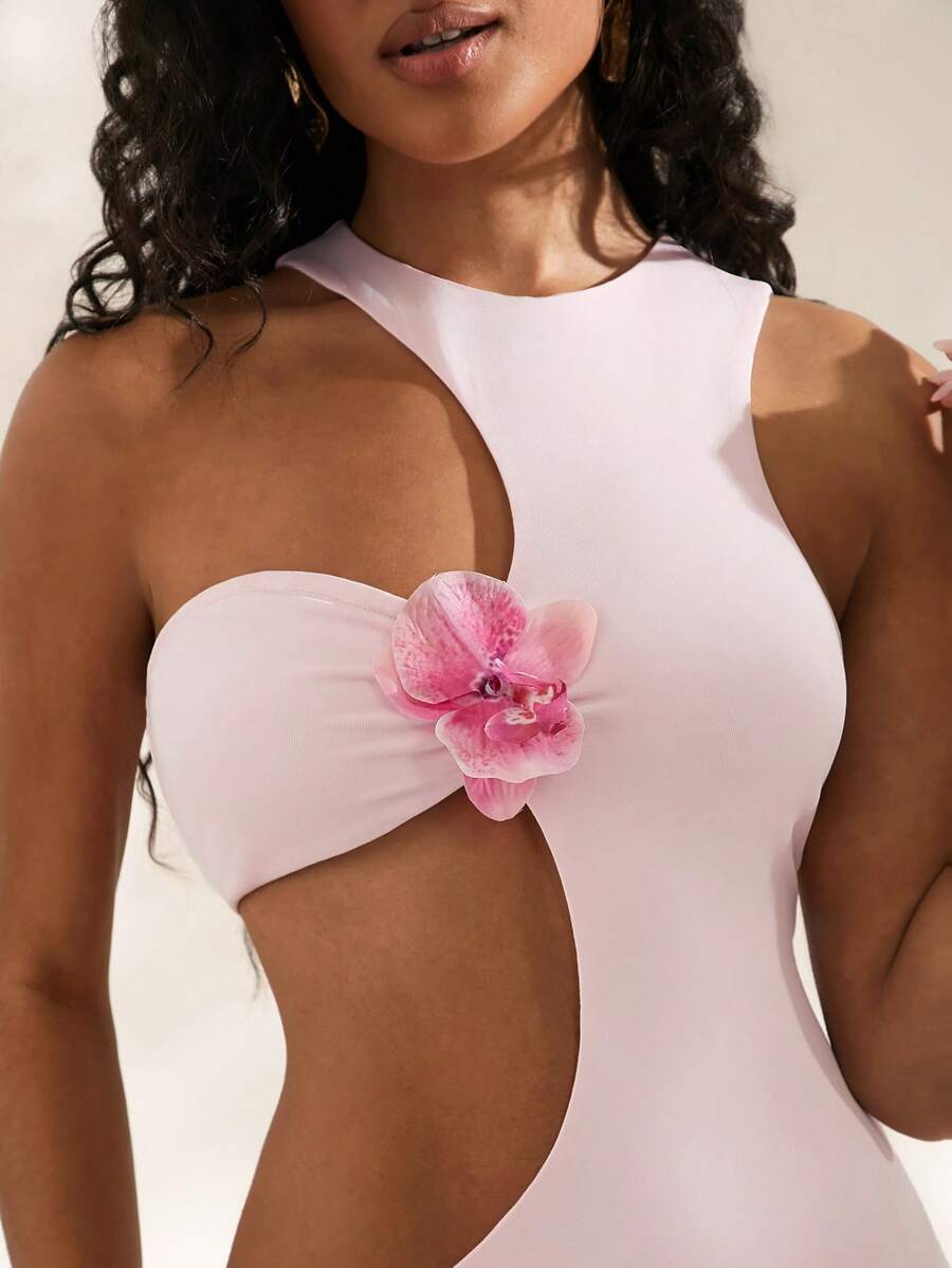 Opulessa Summer Beach Fairycore 3D Flower 1pc Women Solid Color Knitted Hollow-Out Fitted Mermaid Dress