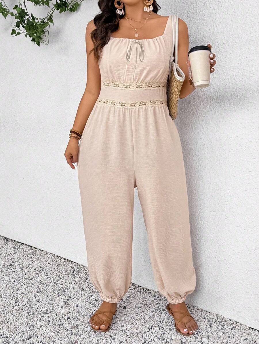 SHEIN Frenchy Combinaison casual avec chevilles revers, sans manches, pour grandes tailles, pour les vacances
