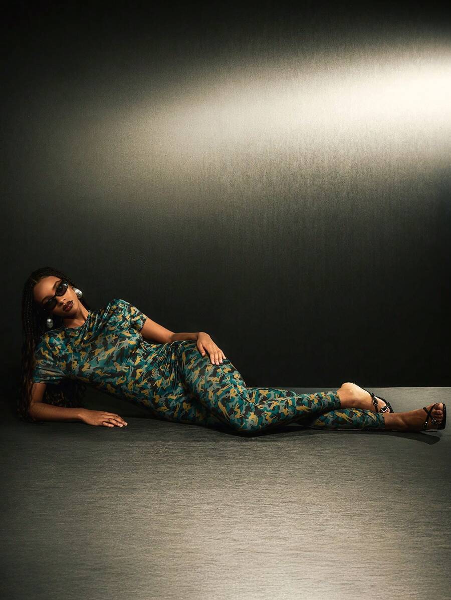 MUSERA Bedrukt lichaam, volledige lengte, getailleerd, uitgesneden rug, jumpsuit, straatstijl, sexy, club, lente, zomer, vakantie, elegant