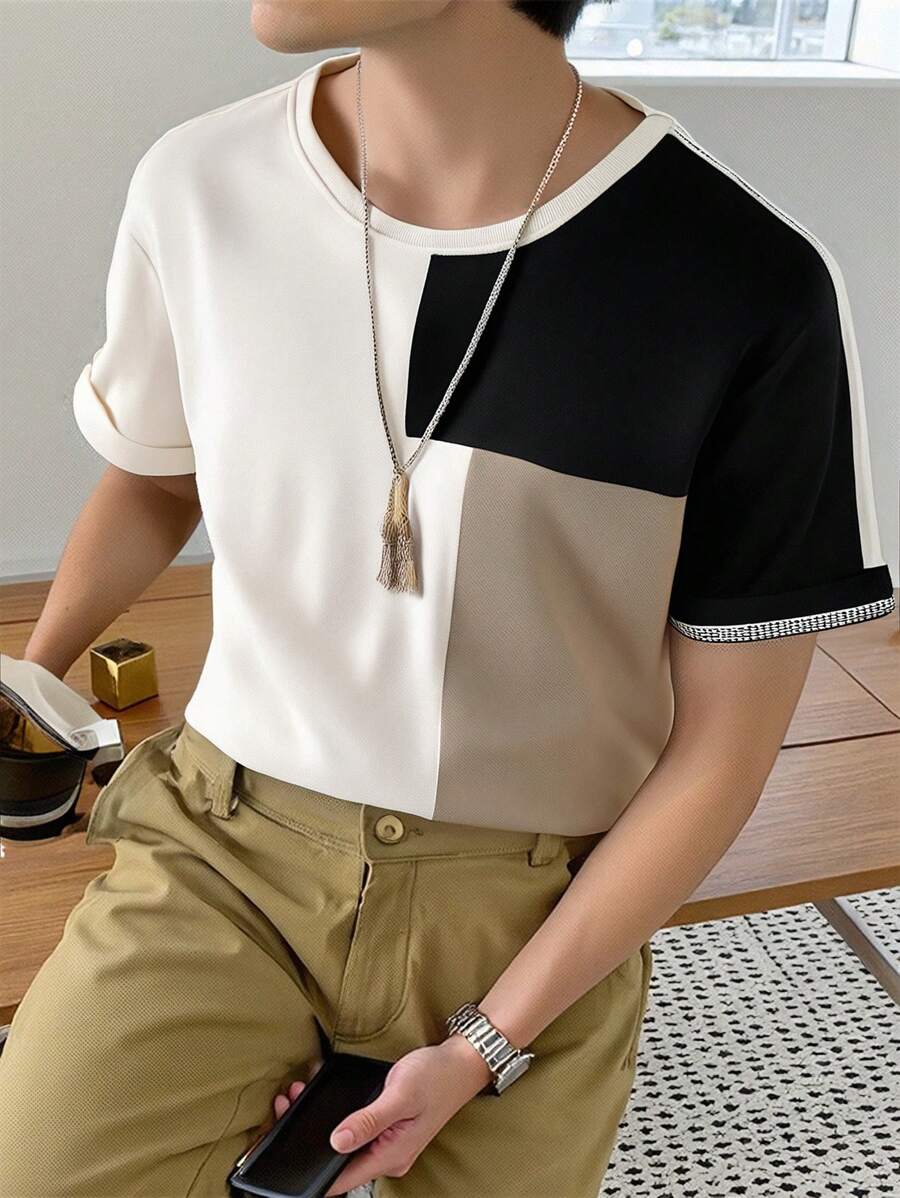 Camiseta De Manga Corta Con Cuello Redondo Y Bloque De Color Para Adolescentes