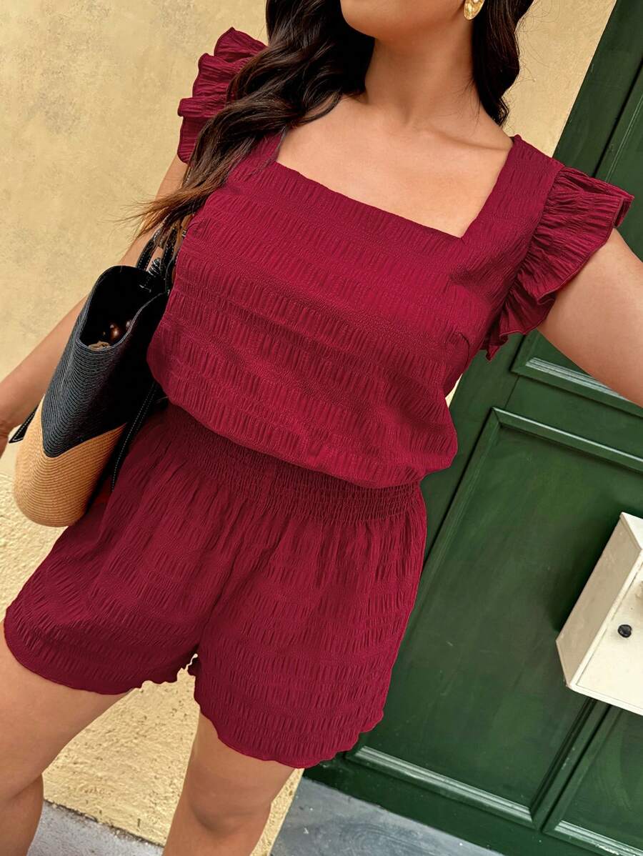 SHEIN VCAY Ensemble blouse à manches courtes et short col carré grande taille, 2 pièces ensemble vacances deux pièces tenues d'été vacances femme printemps tenues occidentales anniversaire pour femme vêtements boho femme tenue de fête rave old money tenue de sortie tenue d'enseignante femme tenue brunch femme tenue fairycore vacances plage vacances plage élégantes tenue décontractée femme fairycore campagne tenue de bureau femme travail remise des diplômes invitée de mariage tropical