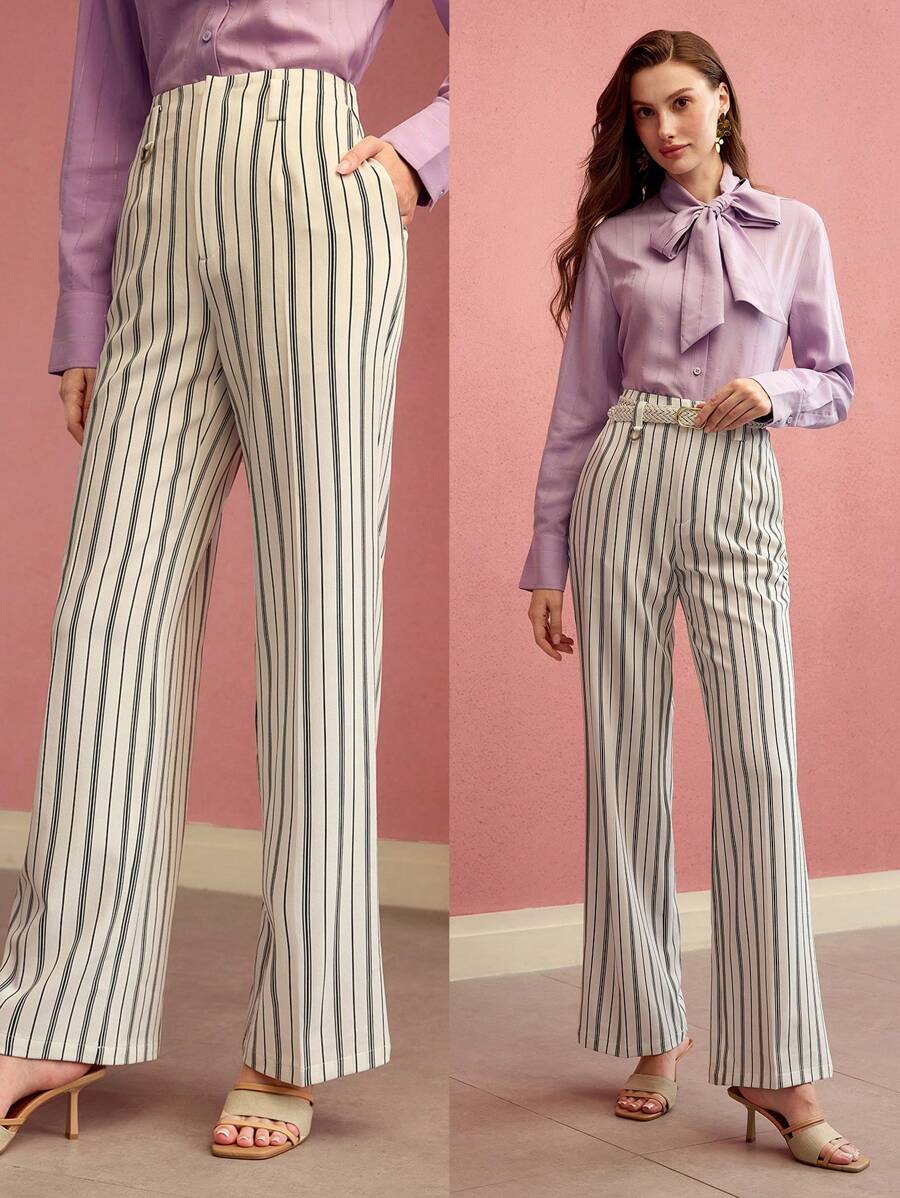 MOTF PREMIUM Pantalones acampanados con bolsillo sesgado a rayas