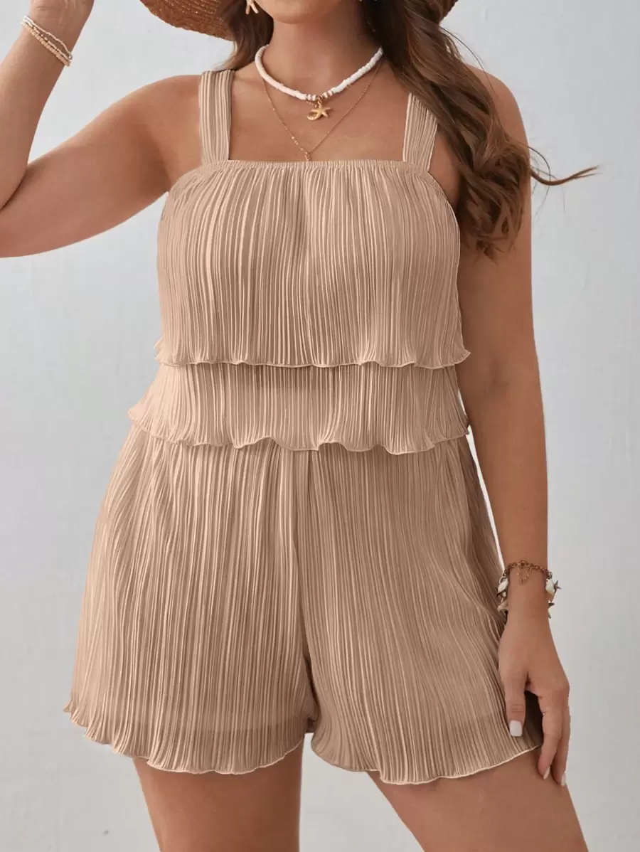 SHEIN VCAY 2pcs Plus Size Solid Color Camisole And Shorts Set, Minimalist Style Casual For Everyday