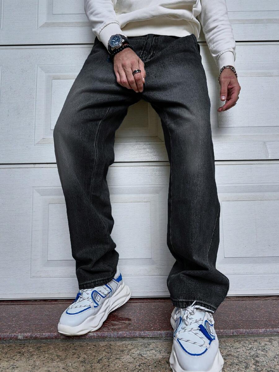 Manfinity Homme Jeans rectos casuales de hombre, con bolsillos, versátiles
