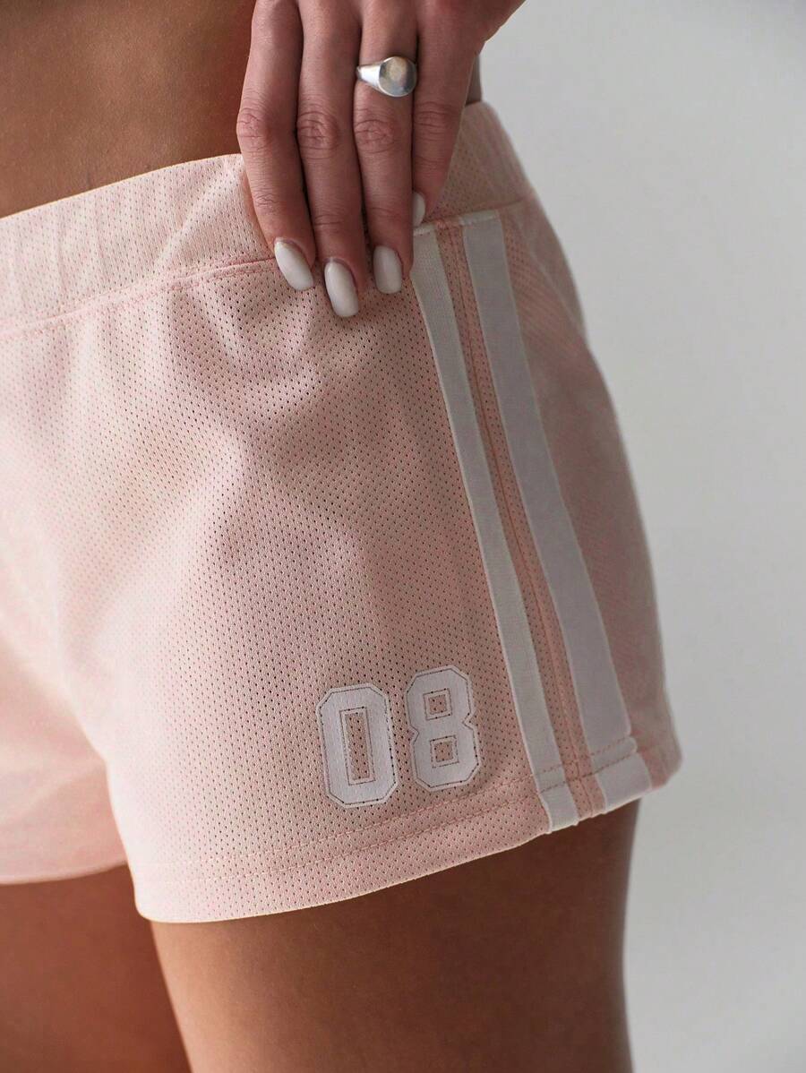 TRNVIE Low Waist Number Print Trim Casual Shorts, Versatile & Fashionable For Everyday