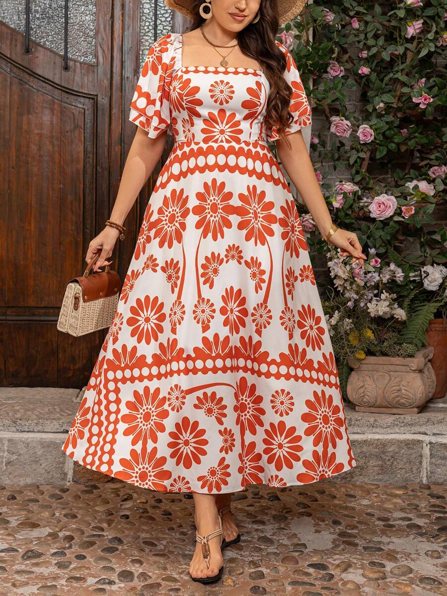 Breezaya Plus Size Floral Print Dress, Casual Vacation Style
