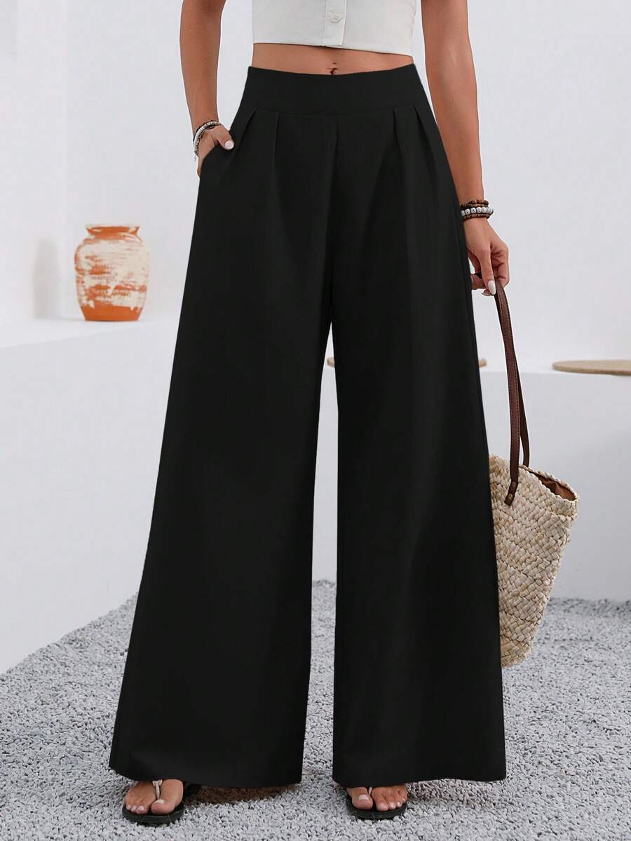 EMERY ROSE Pantalones anchos elegantes de unicolor, sueltos y con bolsillo