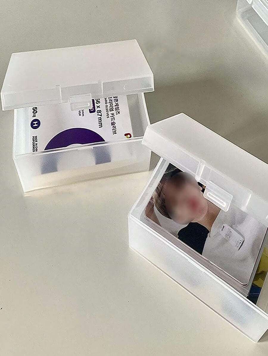SHEIN 1 pieza Caja de almacenamiento esmerilada, organizador de papelería transparente, apto para fundas de tarjetas y postales, soporte de escritorio de vuelta a la escuela