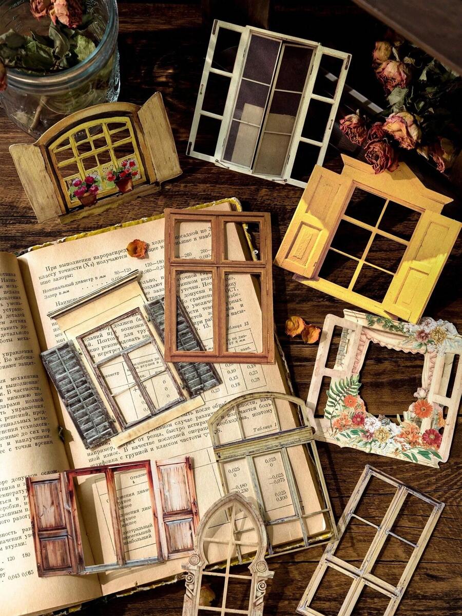 SHEIN 1 Pack Hollow Window Collage Card Sticker Pack
