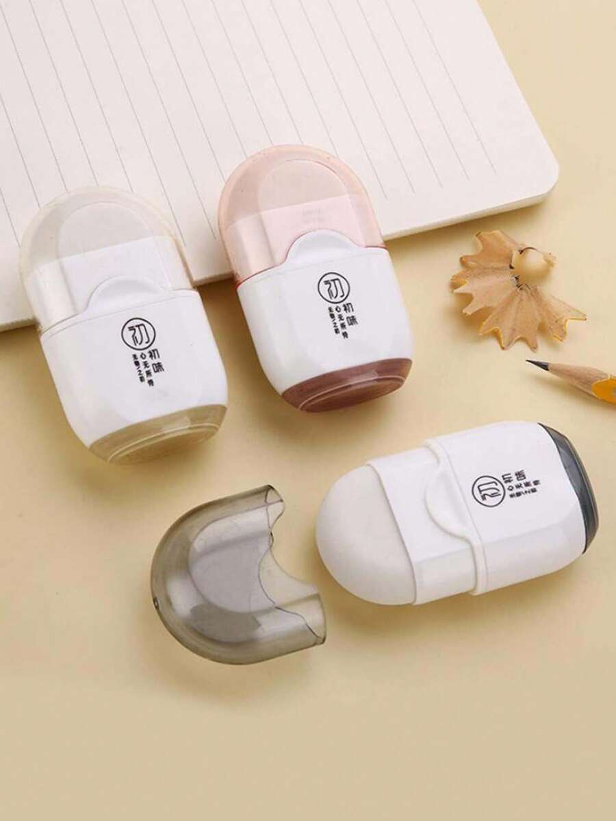 SHEIN 1 pieza Cinta correctora creativa de 2,75 pulgadas * 1,57 pulgadas, sacapuntas y borrador 2 en 1, suministros de aprendizaje multiusos, útiles escolares para exámenes, revisión de escritura, regalos de estudiante, pequeño y lindo, fácil de llevar. De vuelta a la escuela