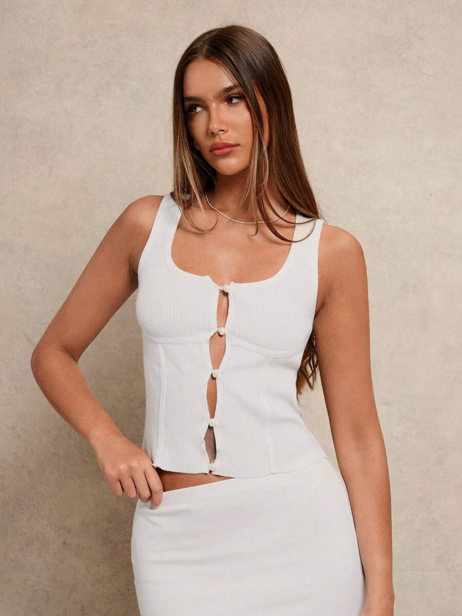 Glamine Débardeur court côtelé à col rond sans manches et ajusté pour femmes, printemps/été