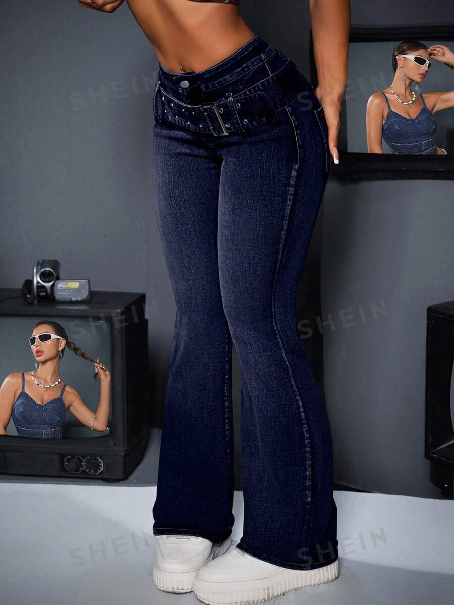 Jeanoix Jeans acampanados de ajuste ceñido y lavado casual para mujer